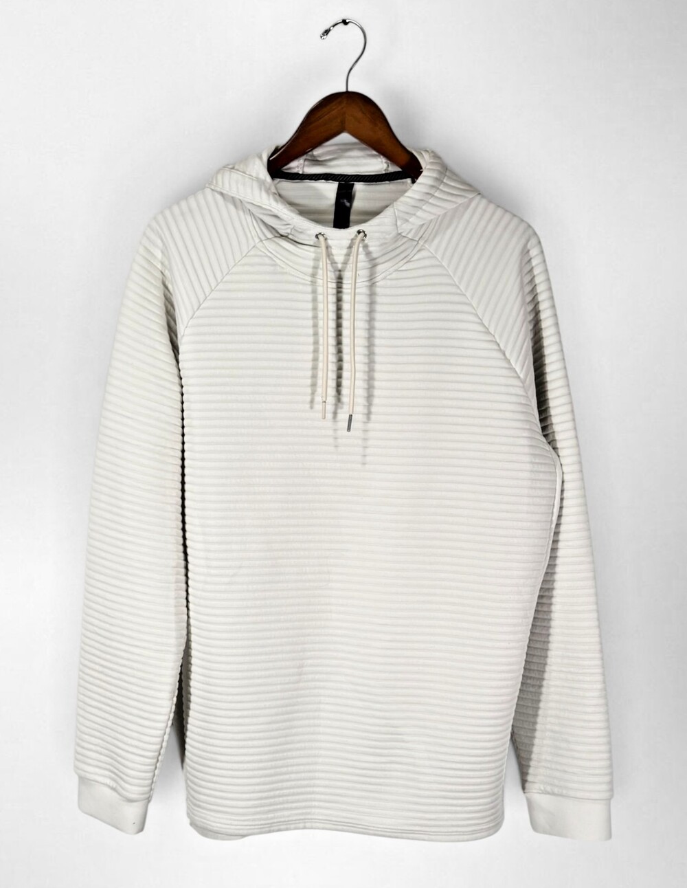 White Ribbed Cowl Neck Hoodie Unisex Oversized Pullover 28" Chest